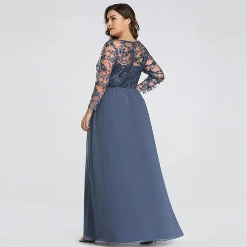 Vestido De Fiesta Largo Con Mangas Ep 139 Azul Acero 14