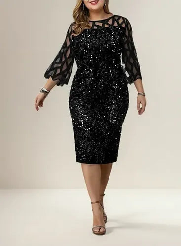 Vestido Fiesta Lentejuela Talla Grande Azul Negro Vg 78