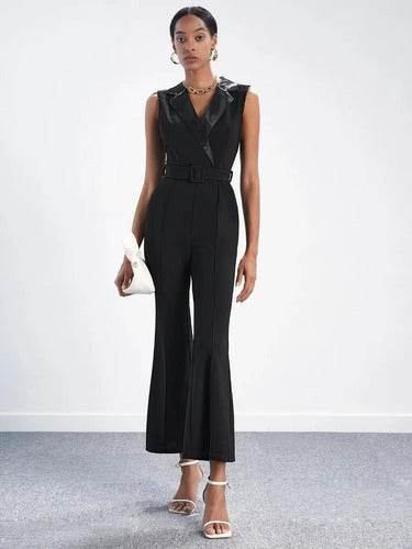 Entero Jumpsuit Mono Negro Fiesta Con Cinturón El 166 Negro L