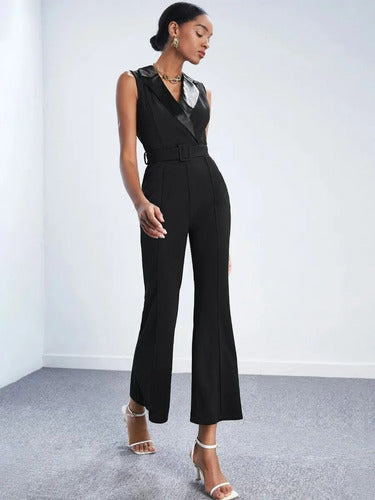 Entero Jumpsuit Mono Negro Fiesta Con Cinturón El 166 Negro L