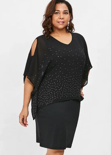 Vestido Fiesta Talla Grande Negro Modelo Vg 53 Negro L