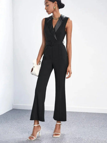 Entero Jumpsuit Mono Negro Fiesta Con Cinturón El 166 Negro L