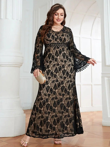 Vestido Fiesta Largo Matrimonio Talla Grande Ep 429 Negro 3xl