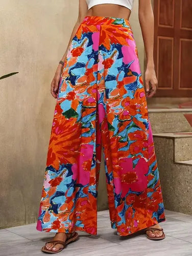 Pantalón Estampado Mujer Cintura Alta Pierna Ancha Pt 05