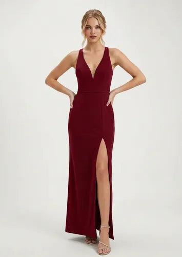 Vestido largo de gala escote V
