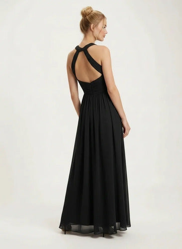 Vestido largo halter de gasa para fiesta