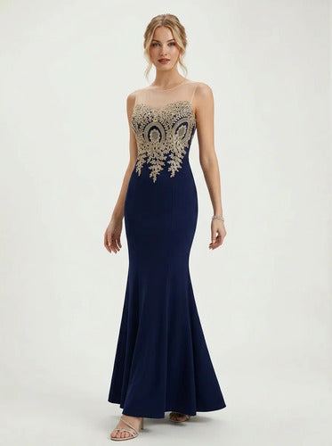 Vestido largo sirena azul escote corazón