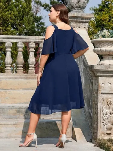 Vestido Fiesta Talla Grande Manga Hombros Descubierto Vg 152
