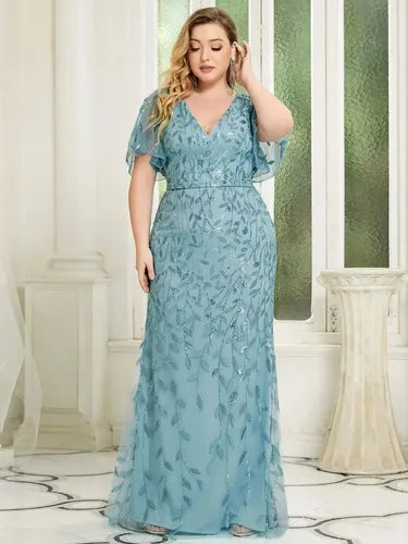 Vestido Fiesta Largo Lentejuelas Manguita Talla Ep 192 Azul 26