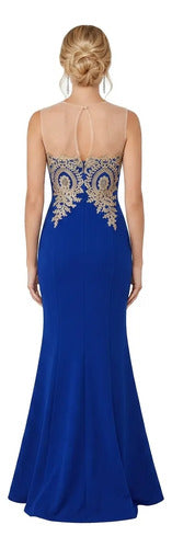 Vestido largo sirena azul escote corazón
