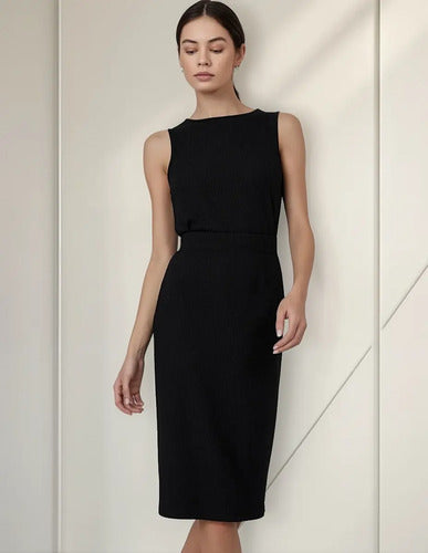 Conjunto de 2 piezas en punto canalé tipo jersey, top y falda de corte tubo en negro y verde