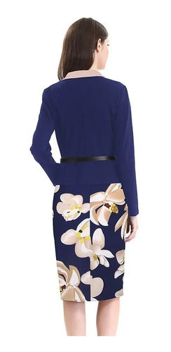 Vestido 2 Piezas Blazer Negro Y Azul Talla Grande Va 250 Azul Xl