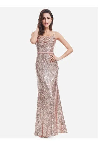 Vestidos Fiesta Largo Dorado Rosa Lentejuela Modelo Ep 102 Dorado 8