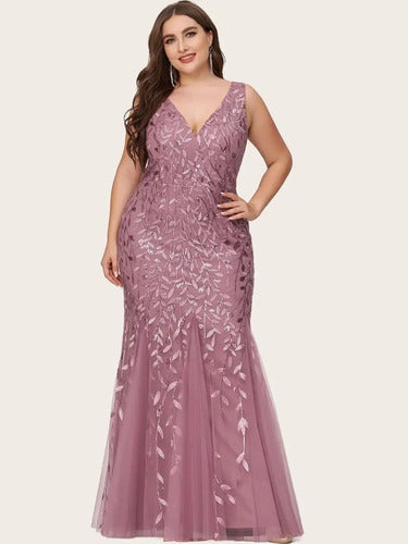 Vestido Fiesta Lentejuela Sirena Tul Talla Grande Ep 143