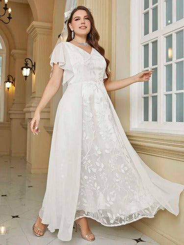 Vestido Fiesta Largo  Blanco Novia Manga Ne 20 Multicolor 4xl