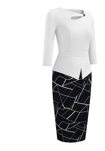 Vestido  Peplum Coctel Oficina Con Manga Va 161