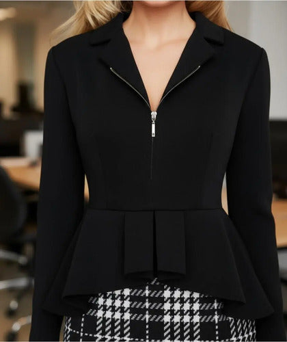 Vestido Negro Peplum Oficina Cóctel Va 334