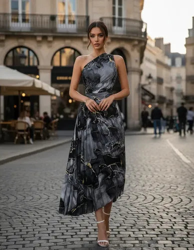 Vestido Plisado Escote Cruzado Sin Mangas Va 516