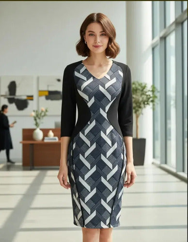 Vestido Formal Negro, Manga 3/4 Va 294 Negro M