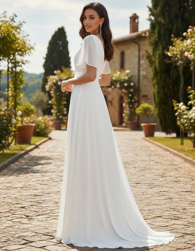 Vestido Novia Largo Gasa Corte Imperio Blanco 10