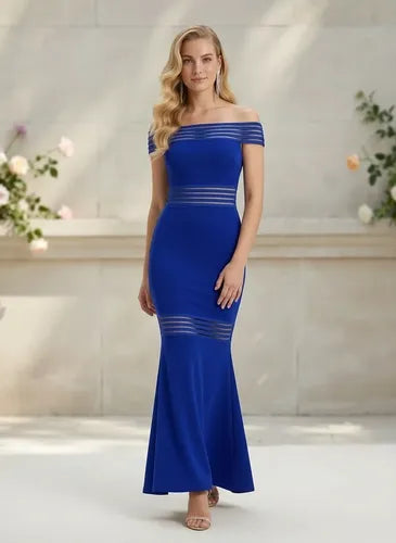 Vestido largo multicolor sirena cuello bote