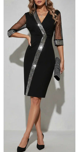 Vestido Fiesta Negro Lentejuelas Va 362