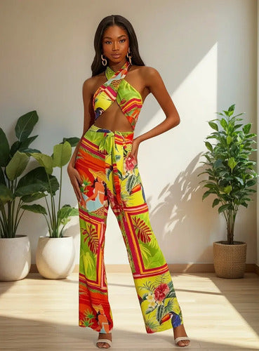Entero Jumpsuit Mono Estampado Tropical Playa El 124