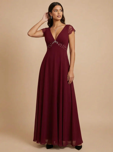 Vestido largo gasa hombros descubiertos