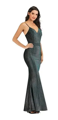 Vestidos Fiesta Largo Bodycon Sin Espalda Brillo Tajo Va 408