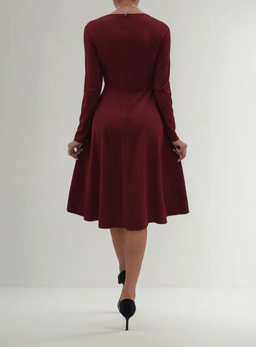 Vestido Vintage Línea A  Cuello Cruzado Manga Larga Va 481
