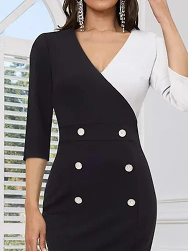 Vestido Ajustado Oficina Cóctel Escote En V Bodycon Va 588 Negro L
