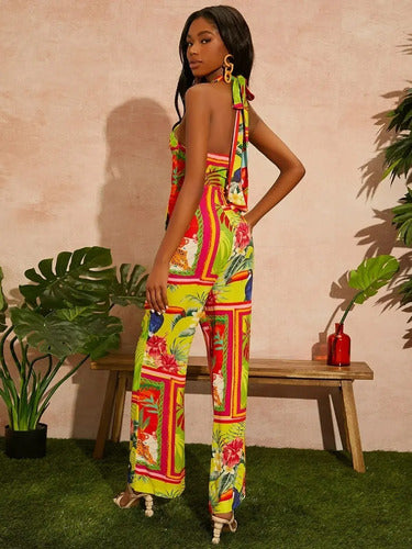 Entero Jumpsuit Mono Estampado Tropical Playa El 124