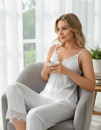 Conjunto Pijama Pantalón Y Top De Satén Pj 01