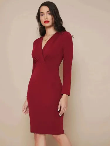 Vestido Cuello Cruzado Manga Angosta Va 500