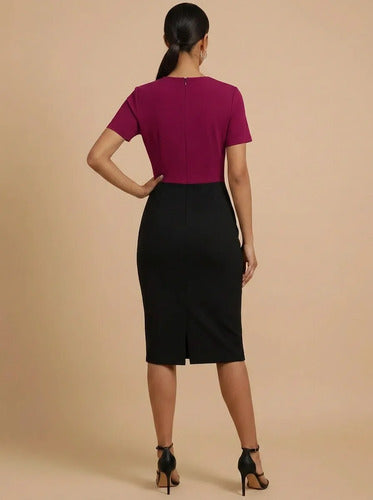 Vestido midi multicolor bodycon manga corta cuello redondo