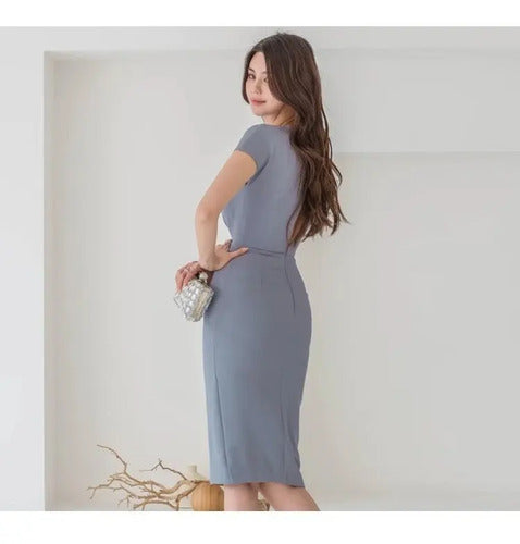 Vestido Bodycon Coctel Oficina Hq 08 Azul M