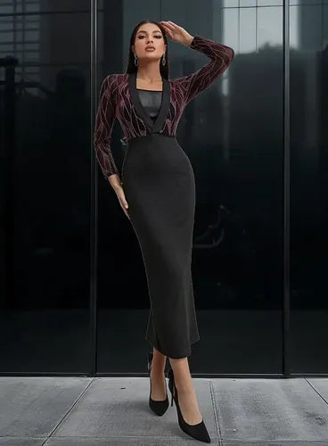 Vestido Ajustado Con Brillos Cuello Cuadrado Mangas Va 492