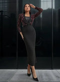 Vestido Ajustado Con Brillos Cuello Cuadrado Mangas Va 492