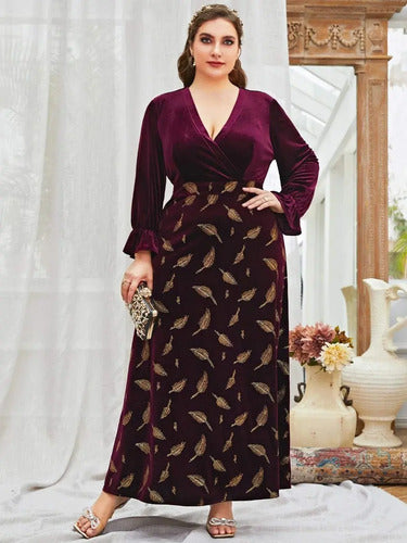 Vestido Escote Cruzado Talla Grande Terciopelo  Vg 111 Multicolor 2xl