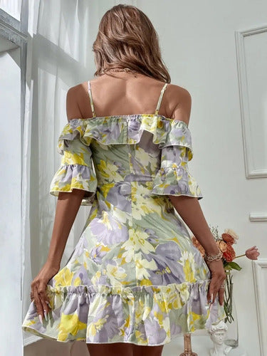 Vestido Hombros Descubiertos Estampado Floral  Vd 97