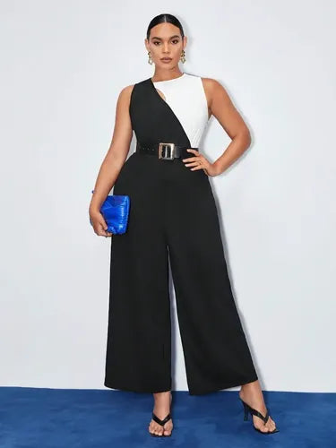 Entero Jumpsuit Mono Negro Talla Grande Sin Cinturón Vg 214