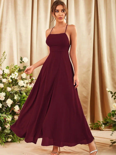 Vestido Fiesta Largo Abertura Graduación Dama D Honor Va 528 Bordó M