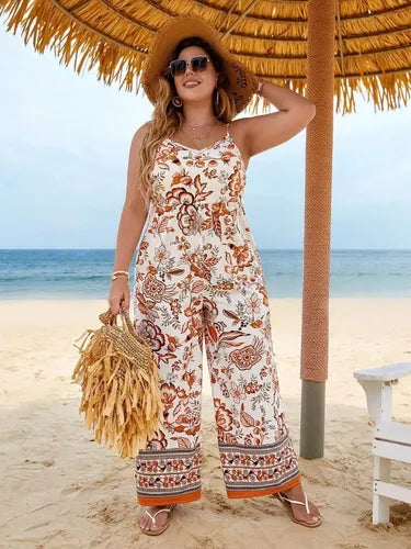 Entero Jumpsuit Mono Estampado Talla Grande Vg 210 Naranja Claro Xl
