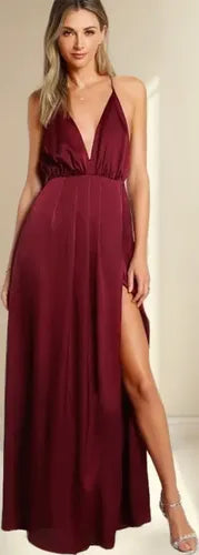 Vestido Maxi Largo Fiesta Burdeo Y Verde Va 376