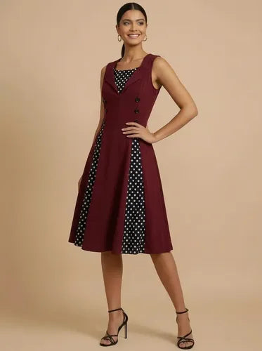 Vestido corto rojo y burdeo pin-up evasé