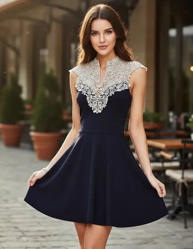 Vestido Negro Encaje Blanco Va 66