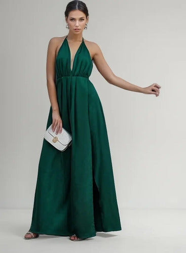 Vestido Maxi Largo Fiesta Burdeo Y Verde Va 376