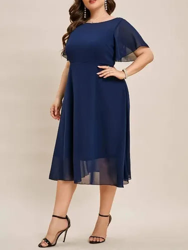Vestido Fiesta Gasa Talla Grande Manga Corta Vg 101