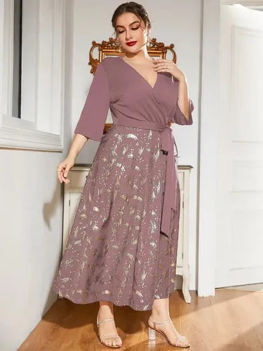 Vestido Escote Cruzado Estampado Talla Grande  Vg 107