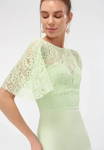 Vestido De Fiesta Graduación Manga De Encaje Td 25  Verde Claro 34